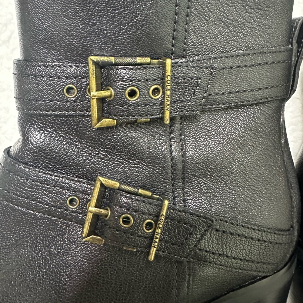 Cole Haan Black Heeled Boots with Buckle Straps - Picture 4 of 13